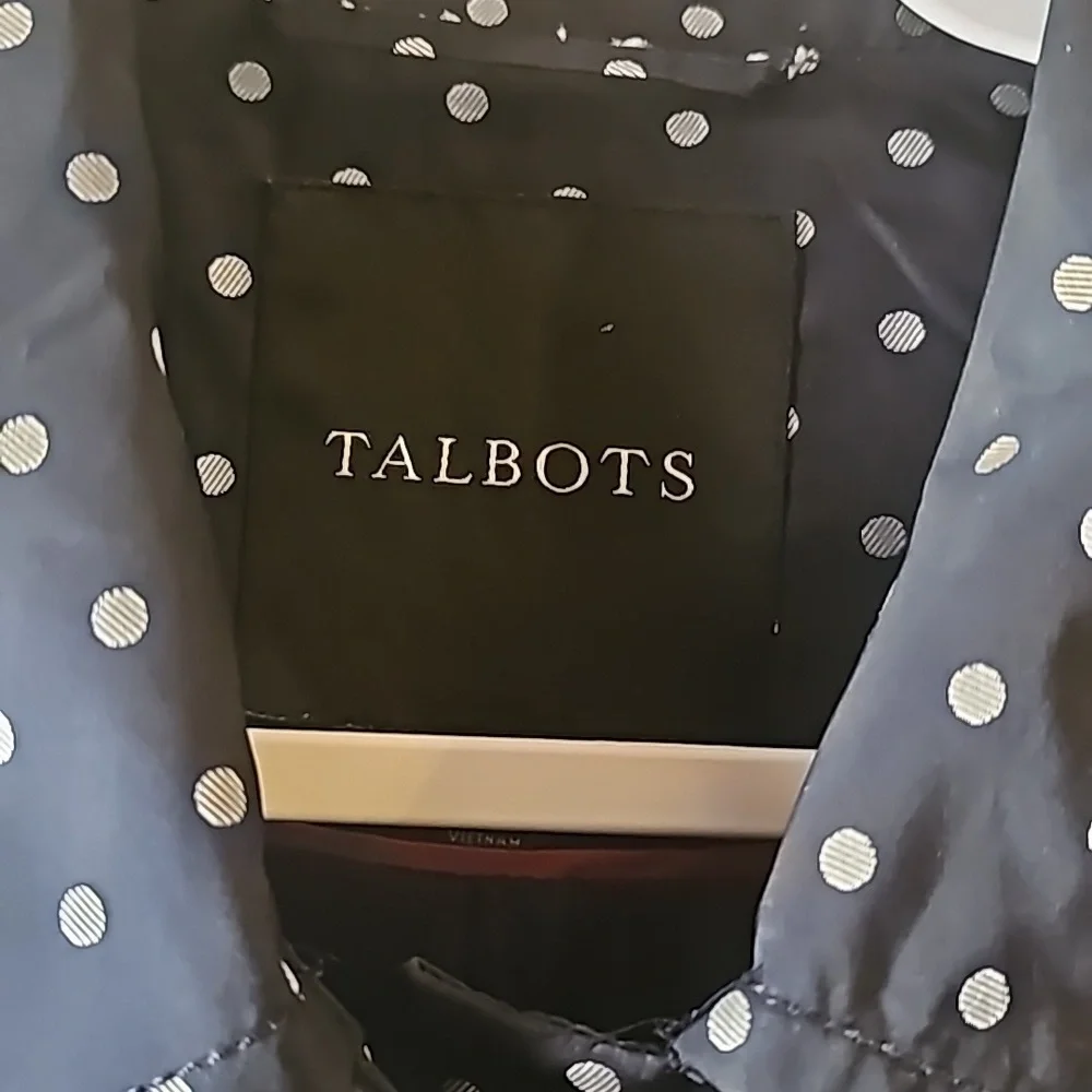 Talbots sz 12 trench jacket navy with silver polka dots - Picture 4 of 6